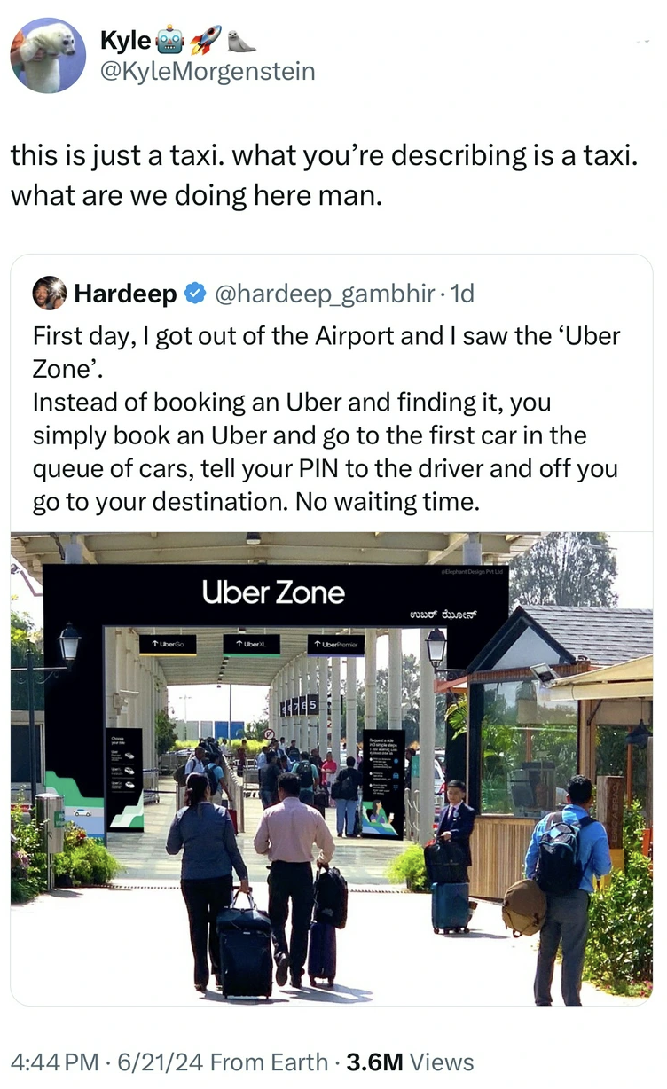 uber airport branding - Kyle this is just a taxi. what you're describing is a taxi. what are we doing here man. Hardeep . 1d First day, I got out of the Airport and I saw the 'Uber Zone'. Instead of booking an Uber and finding it, you simply book an Uber 